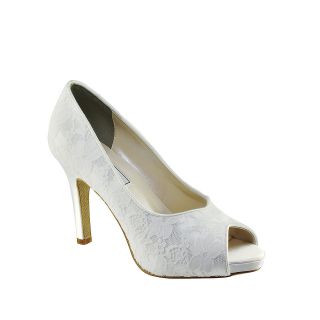 Catalina White Satin Lace Dyeable Open Toe Pumps Bridal Wedding Shoes