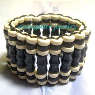   Tribal Style Multi Shape Color Wood Beads Stretch Bracelet Wristband