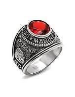   MARINE CORPS STAINLESS STEEL RING SZ 8 THRU13 RED CZ + GIFT BAG