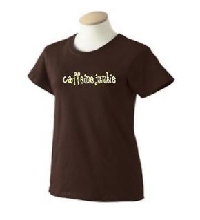 CAFFEINE JUNKIE T Shirt Bling Coffee Java Starbucks