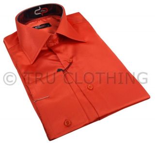 Mens Italian Design Orange Silk Satin Finish Shirt Smart Slim Fit