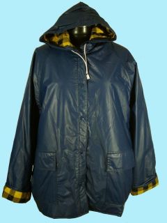 Headwinds 2X Blue Vinyl Hooded Raincoat Rain Jacket Quilted Lining 