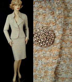   1890 NWT ST JOHN COUTURE MIST TWEED KNIT SUIT SZ 12 FITTED VERY CHIC