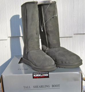 Women Kirkland Signature Tall Shearling Leather Boots Gray Size 7