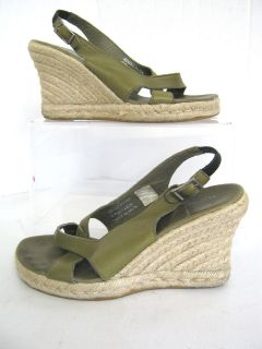 Topshop wedge heeled olive green leather slingback sandals UK4/37 