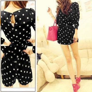 Dots Print Round Neck Zip up Back Long Sleeve Romper for Women Size S 