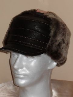   Shearling Leather Fur Hard Top Captain Elmer Fudd Trapper Hat L XL