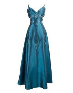 Neck Pleated Beading Bust Evening Dress 2XL Blue