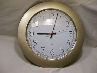 Waltham Wall Clock, Quartz, AA Battery, 14 Wide, Round, Gold Rim 