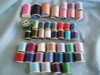 Coats Thread Lot 44 Spools Wooden and Plastic Spools Variety