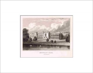 Antique Engraved Matted Print 1829   Knowsley Park, Lancashire