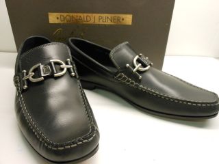 NEW DONALD J. PLINER DACIO D9 BLACK LEATHER DRESS LOAFERS WITH SILVER 