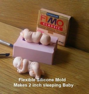 Silicone Rubber Baby Mold/ Mould for fimo sculpey polymer Clay makes 2 