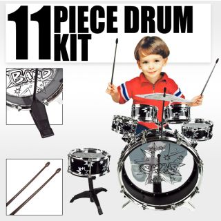 11 PCS Kids Drum Set Boy Girl Musical Instrument Toy Black Music Band 