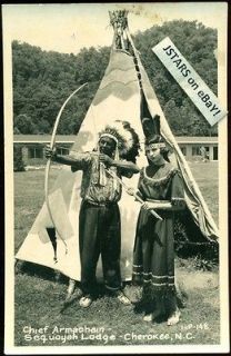 1950s CHEROKEE, NC, CHEROKEE INDIAN CHIEF ARMACHAIN REAL PHOTO 
