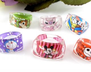   Lots Mixed Cute Rectangle Cartoon Lucite Resin Kids Childrens Rings