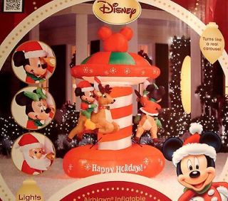   Mickey Carousel Animated Lights Up Yard Inflatable Santa Reindeer New