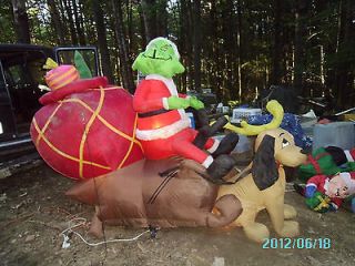   Grinch In Sleigh With Max Christmas Inflatable Gemmy Hard To Find Used