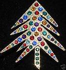 Large Rhinestone Christmas Ornament Tree Pin Brooch