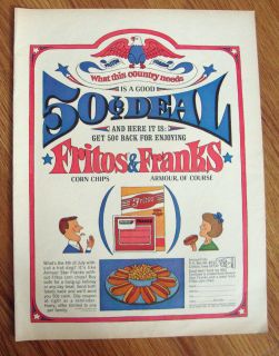 1966 Frito Lay Fritos Corn Chips & Armour Franks Ad