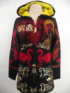 180 NWT CHRISTIAN AUDIGIER CRYSTAL ROCK WOMENS FACES HOODIE W/STONES 