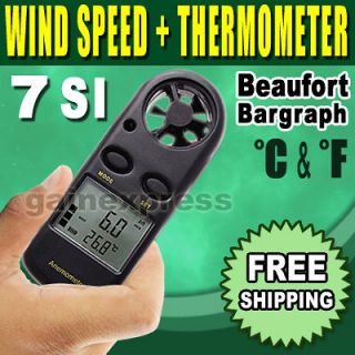 Mini Portable Anemometer Thermometer Air Wind Flow Meter Bar Graph 