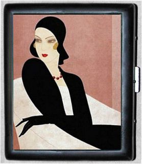   1920s Art Deco Vintage Art Black Metal Wallet Cigarette Case #867