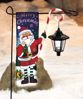 Christmas Flag With Solar Lantern Santa Decoration Outside Outdoor 