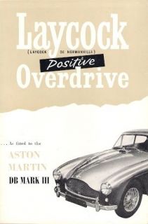 Aston Martin DB Mark III Laycock Overdrive c1957 58 UK Market Sales 