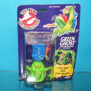   1986 THE REAL GHOSTBUSTERS GREEN GHOST FIGURE + PROTON PACK MOC CARDED