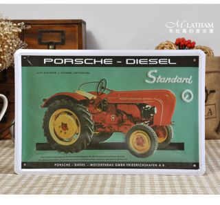   drawing Decorative painting vintage Car Porsche Diesel Tractor 2pcs