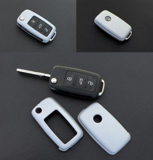 Silver VW SEAT SKODA Remote Flip Key Cover Case Skin Shell Cap Fob 