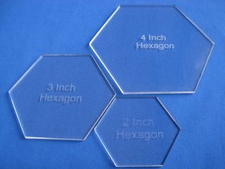 QUILT TEMPLATE 3 Piece HEXAGON Set (CLEAR PLASTIC TEMPLATE)