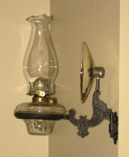 Antique Bracket Oil Lamp Complete Burner, Font, Chimney,and MERCURY 