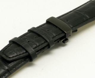 26mm Black Leather Watch Strap Black Butterfly Clasp Fit Panerai