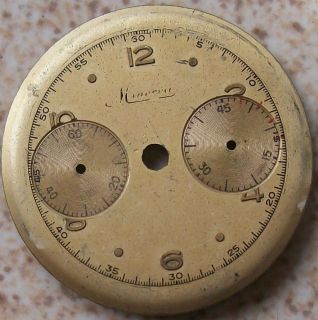 Vintage Minerva Chronograph used Wristwatch Dial 35 mm. in diameter