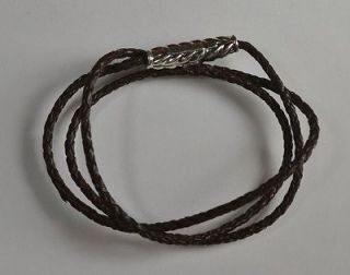 David Yurman Sterling Silveret Chevron Wrap Bracelet, Brown Leather