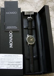 MOVADO MENS NEW AUTHENTIC CLASSIC MUSEUM WATCH W/ BLACK DIAL & LEATHER 
