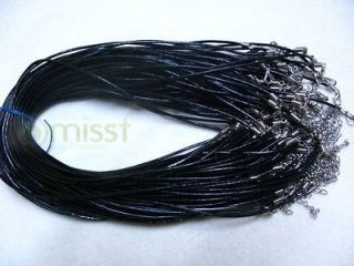 100pc black real leather necklace cord wlobster 2mm 18