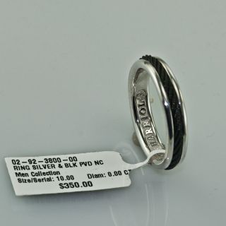 CHARRIOL MENS STERLING SILVER & STEEL BLACK CABLE WEDDING BAND RING 