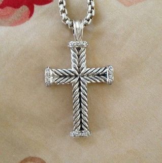 David Yurman Diamond Pave Chevron Cross Necklace Pendant