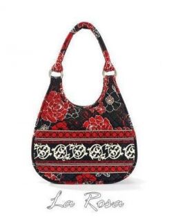 Marie Osmond La Rosa Quilted Fabric Hobo Purse Handbag Red Black 