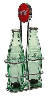 Coca   Cola Salt & Pepper Mini Glass Shakers with Metal Rack