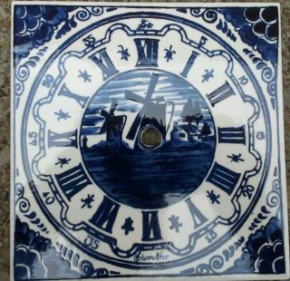 Porcelain tile, clock dial, Delft design, hand painted, Zaandam 