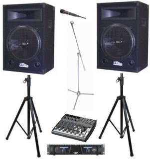 Complete 4000 Watt PA System 4 Band Church Club Speakers Amp Mixer 