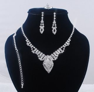 Wedding Jewelry Set,Crystal Rhinestone Necklace Bracelet Ring 
