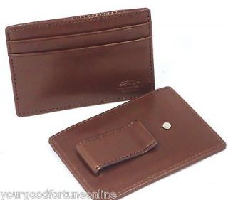 NWT Coach Brown/Mah Water Buffalo Leather Money Clip/Card Case Wallet 