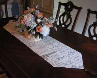 French Script Document Fabric Table Runner by PR*Design