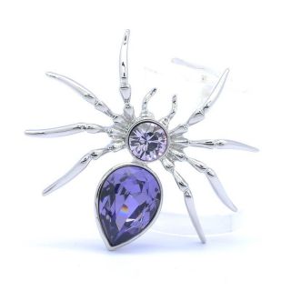 Popular Tarantula Spider Brooch Pin W/ Purple Swarovski Crystals 