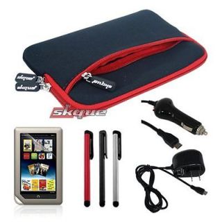   +Car Wall Charger+Film Protector+3X Stylus Pen For Nook Color Tablet